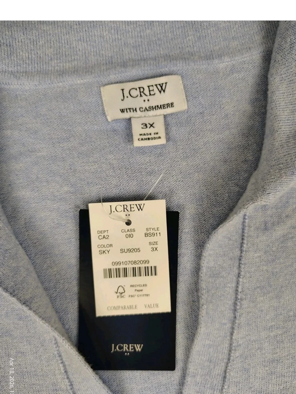 Women's J.Crew Blue Cotton Cashmere Blend Short Sleeve Shirt Polo Size 3X